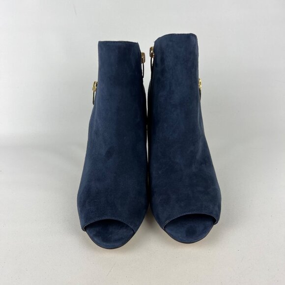 Marc Fisher Womens Serenity Peep Toe Booties Blue Suede Zip Detail size 10W Wide - Picture 2 of 16